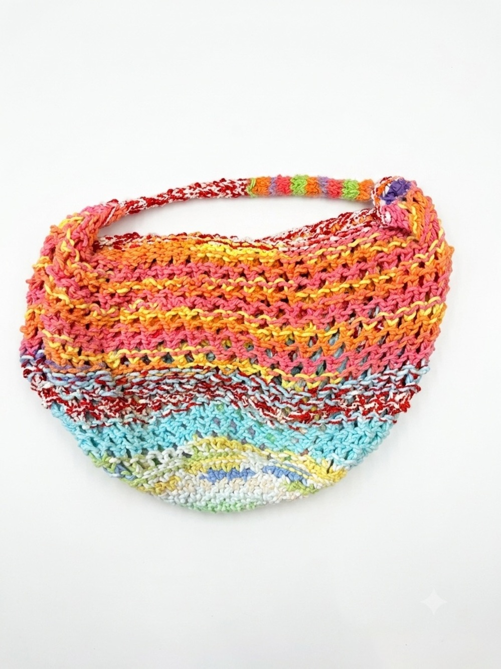 Grannycore Rainbow Knit Slouchy Hobo Purse | Y2K Boho Festival Tote